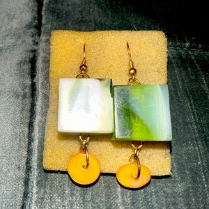 Green Custom Handmade Beaded Dangle Earrings